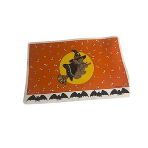Vintage Halloween Vinyl Placemat Witch Teddy Bear Moon  1990s 17”